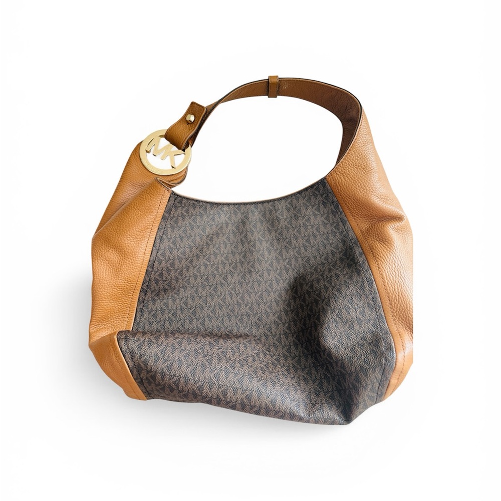 Michael Kors Brown Logo and Tan Leather Hobo Bag